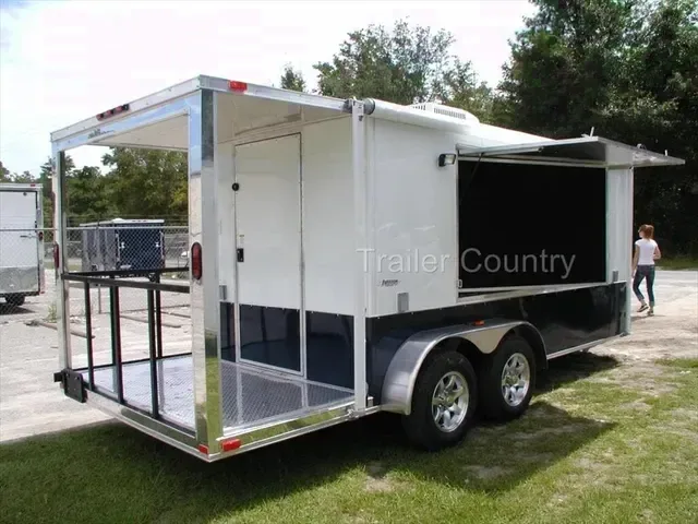 2026 NEW 7 X 14 + 4' Open Porch TAIL GATE CONCESSION TRAILER LOADED W/ OPTIONS