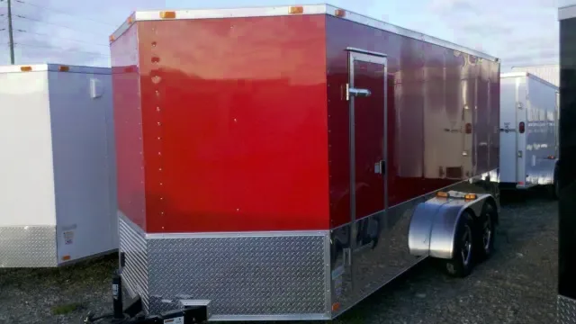 RED 14FT CONCESSION TRAILER W/BLACK AND WHITE CHECKERED FLOOR