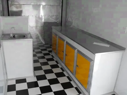 YELLOW 16ft CONCESSION TRAILER W/BLACK & WHITE CHECKERED FLOOR