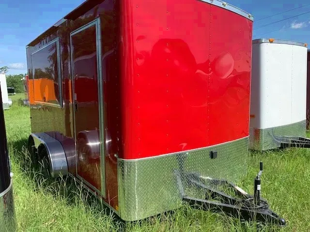 Red 14ft TA Flat Front Concession Trailer