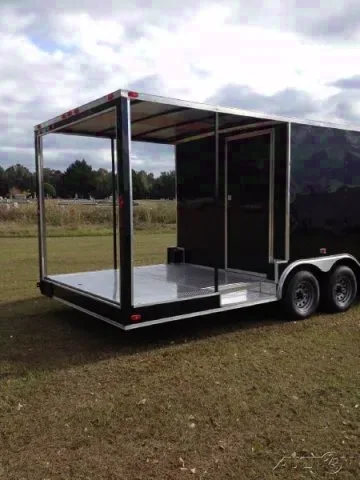Black 24ft Flat Front BBQ Porch Concession Trailer