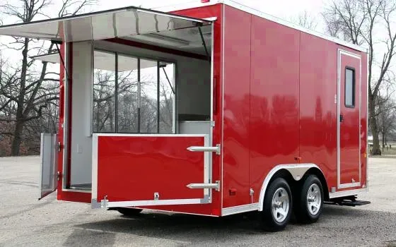 RED 14FT CONCESSION TRAILER W/ DUTCH DOORS