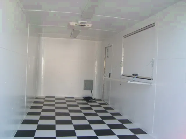 RED 16FT CONCESSION TRAILER W/BLACK AND WHITE CHECKERED FLOOR