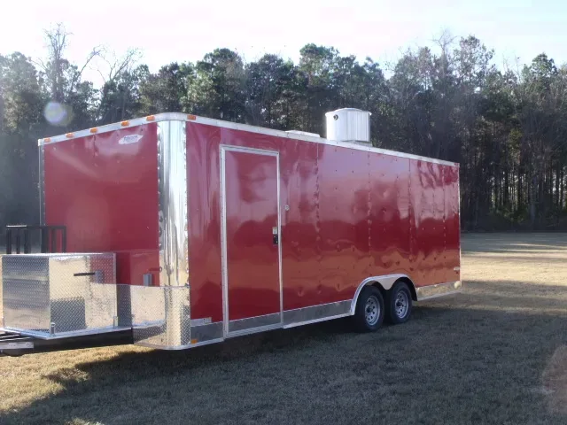 RED 22FT CONCESSION TRAILER W/REAR RAMP DOOR