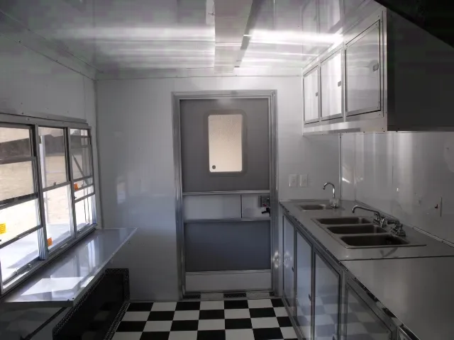 24FT BBQ TRAILER W/BLACK AND WHITE CHECKERED FLOOR