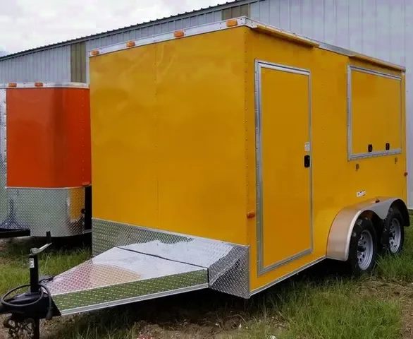 14 ft  Yellow Concession Trailer Side Door