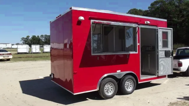 14ft Red Flat Front Concession Trailer