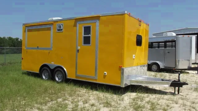 Yellow 18ft Concession Trailer, Hood Vent, Sinks