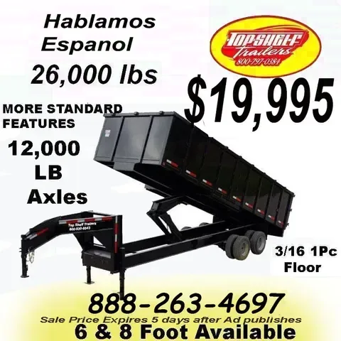 12 Ton 8 x 20 Top Shelf Dump Trailer
