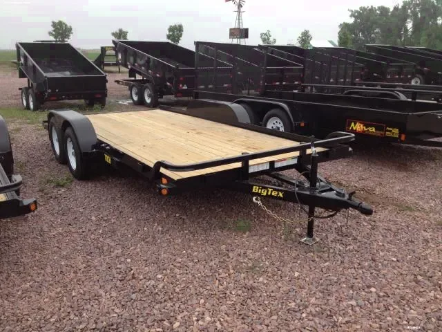 16ft wood deck flatbed trailer with slide in ramps