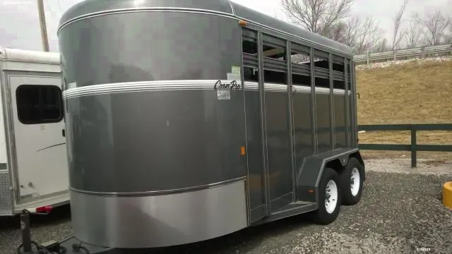GREY 2 HORSE STEEL TRAILER-SLANT LOAD