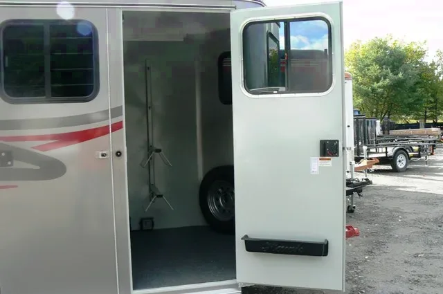 AZB W/RED TRIM AND GRAPHICS 2 HORSE BUMPER PULL TRAILER w/SWING REAR DOORS