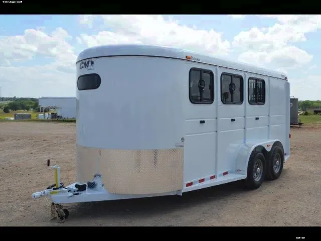 3 Horse White Steel Bumper Pull Trailer