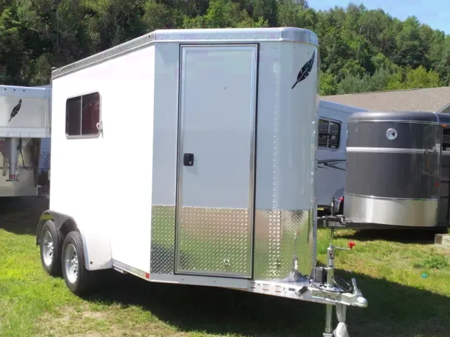 White 2 Horse Bumper Pull Trailer  Door in V