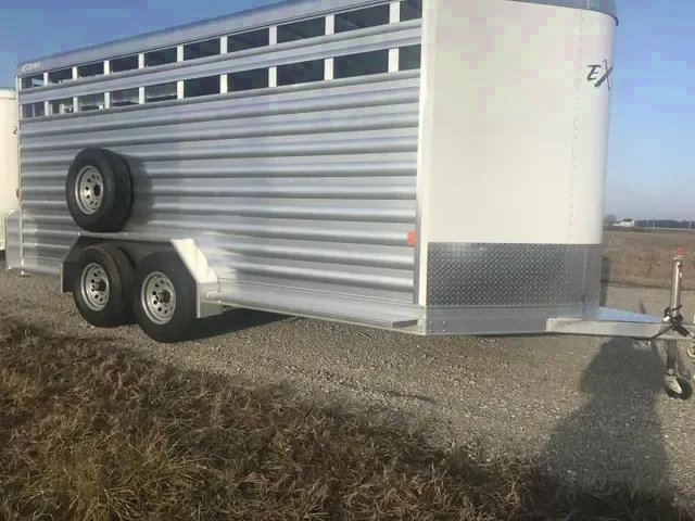 White 16ft  Aluminum Livestock Trailer