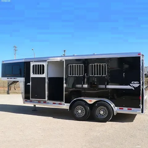 Black 3 Horse Trailer w/Drop Down Feed Doors