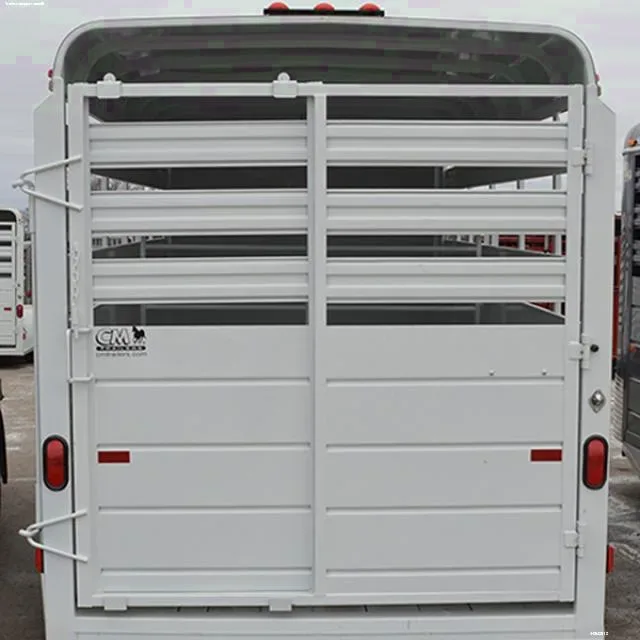 White14ft Bumper Pull Livestock with Rounded V and Single Rear Door