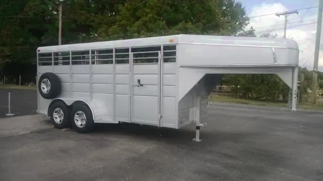 White 16ft Gooseneck Stock Trailer