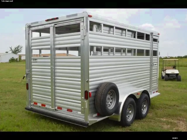 White 14ft Bumper Pull Stock Trailer w/Spare Mount