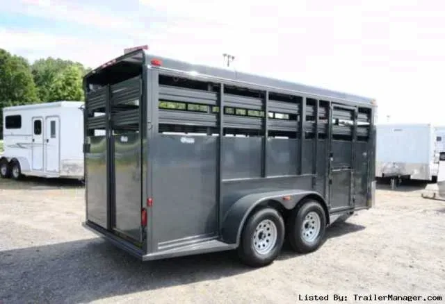 CHARCOAL 16 FT BUMPER PULL LIVESTOCK TRAILER