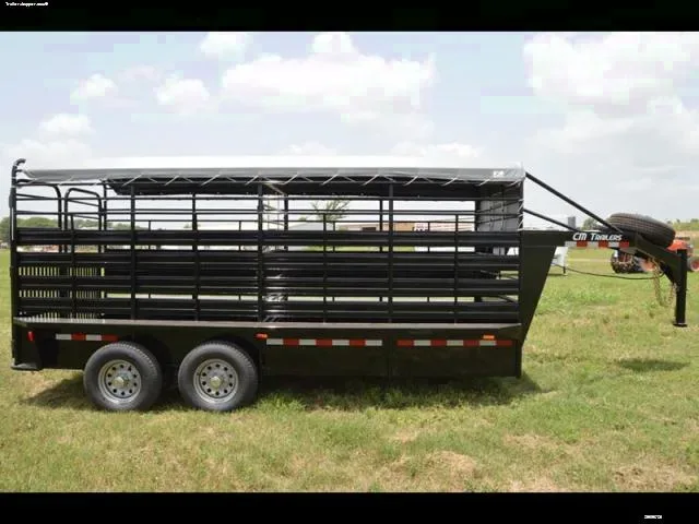 Black GN Bar Top w/Tarp 16ft Stock Trailer