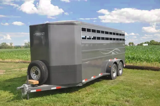 Charcoal Bumper Pull 16ft Livestock Trailer