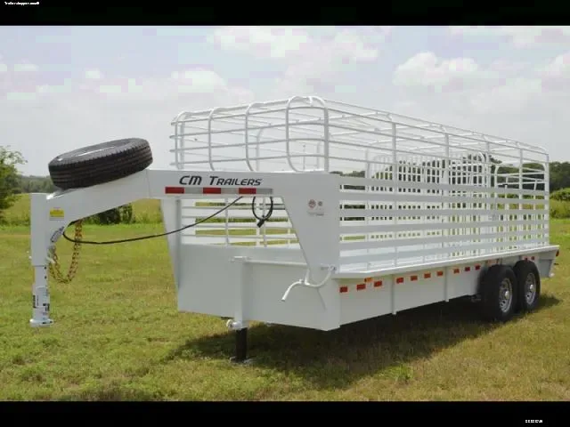 20FT WHITE CATTLE TRAILER W/TANDEM 7000LB AXLES