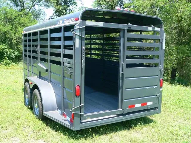 Grey 14ft Bumper Pull Livestock Trailer