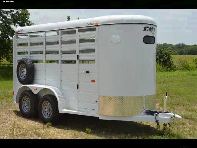 White 14ft Livestock Bumper Pull w/6.6 Interior Height