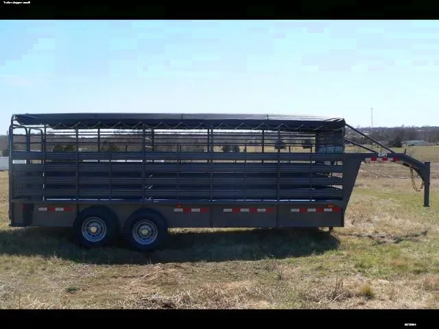 Charcoal  16ft Gooseneck Tarp Top Cattle Trailer