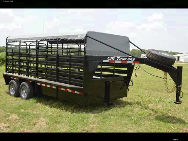 Black  16ft Gooseneck Tarp Top Cattle trailer