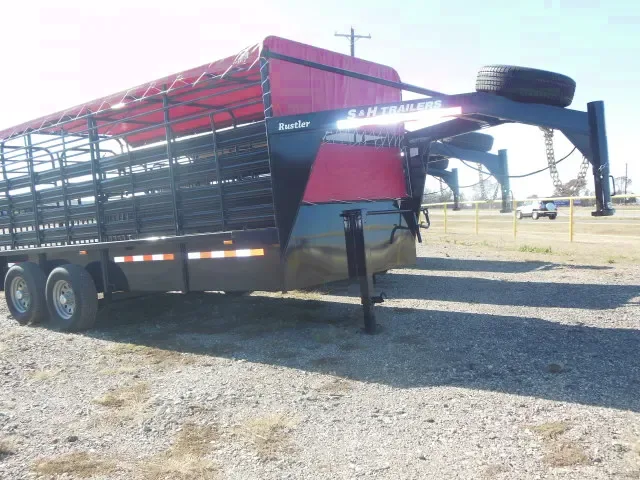 Black 16ft Stock Trailer w/Red Tarp