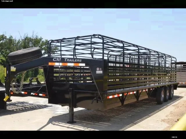 BLACK TRIPLE AXLE BAR TOP 32FT CATTLE TRAILER