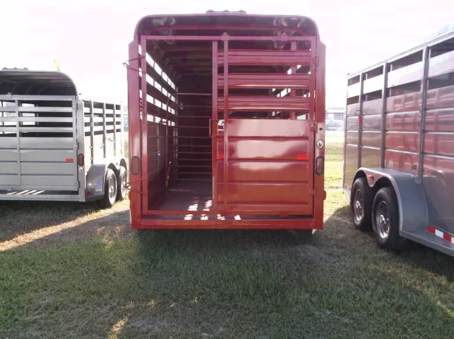 16FT RED BUMPER PULL STOCK TRAILER