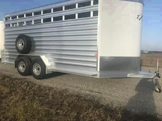 WHITE/ALUMINUM 16FT STOCK TRAILER W/SPARE TIRE