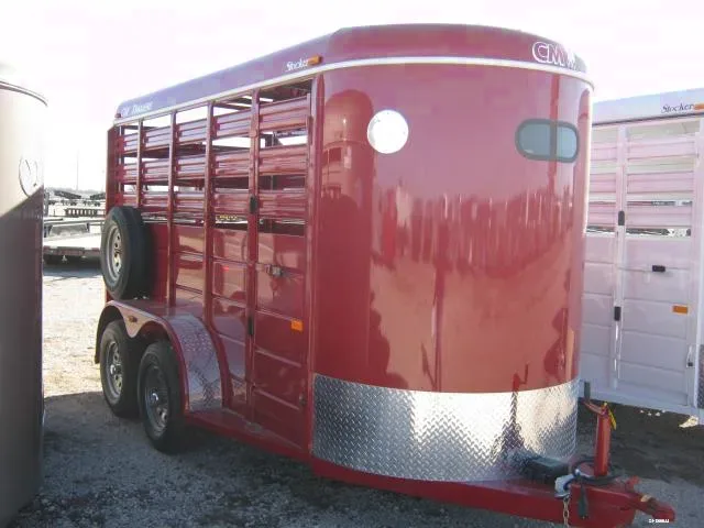 14ft Stock ES Livestock Trailer-Red-Rounded V