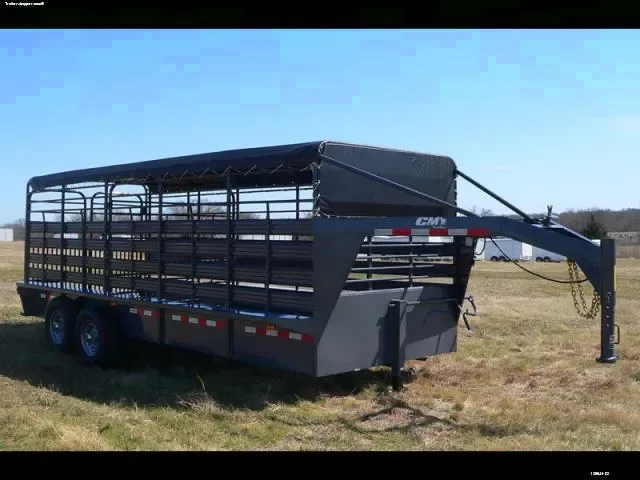 16ft Charcoal Cattle Trailer w/Canvas Tarp Top
