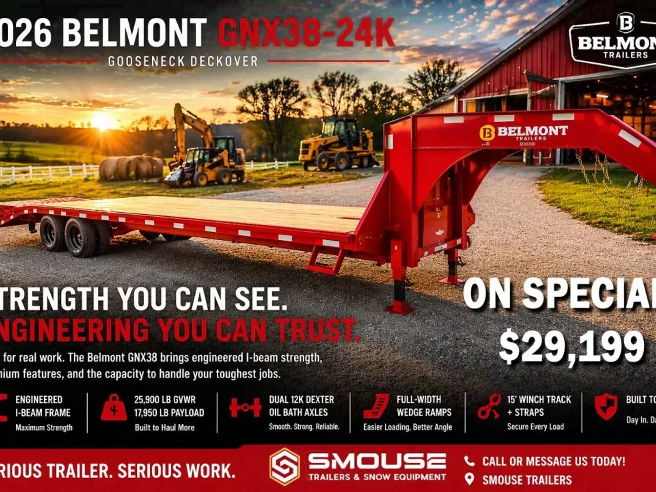 2026 BELMONT 38' (33+5) HD GOOSENECK Deckover w/ Full Width Wedge Ramps