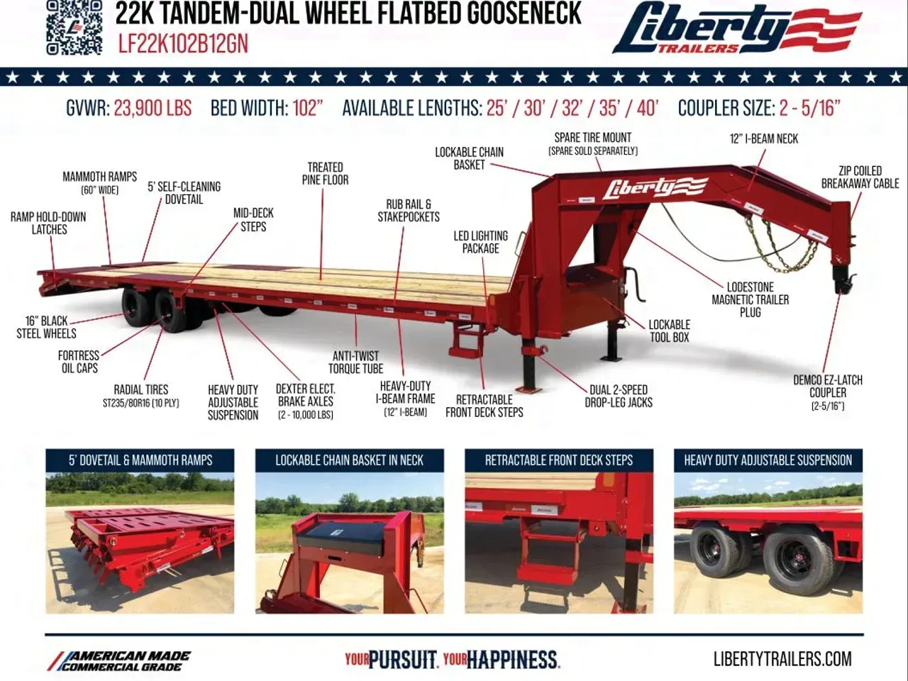11740 - 2026 Liberty LF22K102X27+5B12GNPF Deckover/Flat Deck Trailer
