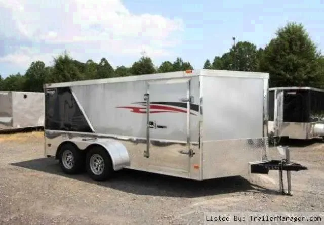 14ft V-Nose Two Tone Silver and Black Enclosed Motorcycle Trailer