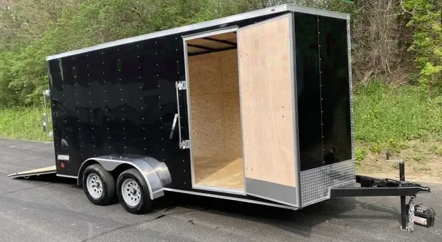 Black V-Nose 14ft Motorcycle Trailer