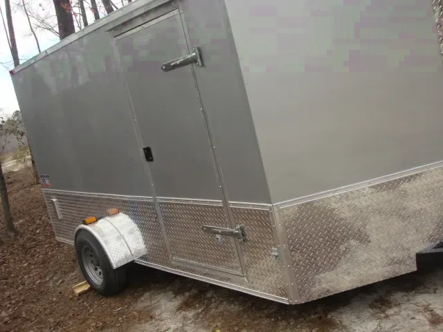 12FT V-NOSE SILVER MOTORCYCLE TRAILER