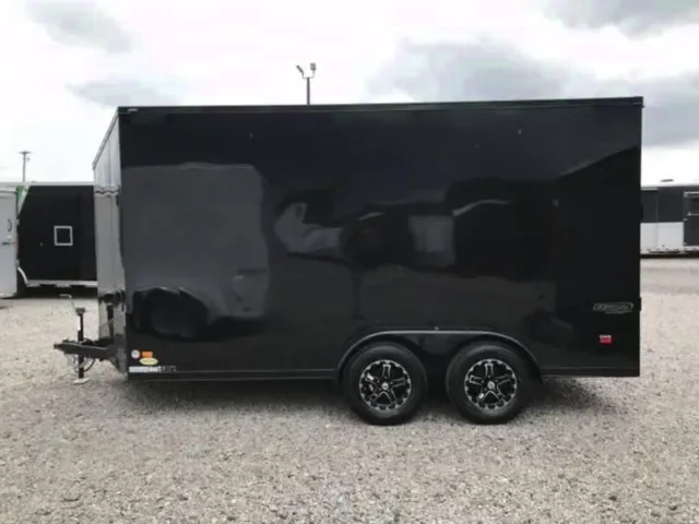 14FT BLACKOUT MOTORCYCLE TRAILER W/FINISHED INTERIOR