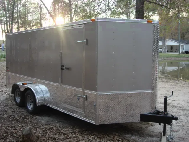 BEIGE 16FT MOTORCYCLE TRAILER W/D-RINGS