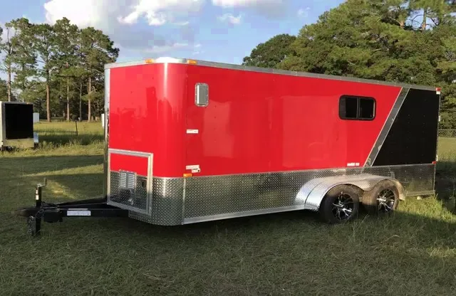 16FT BLACK AND RED MOTORCYCLE TRAILER W/GENERATOR DOOR