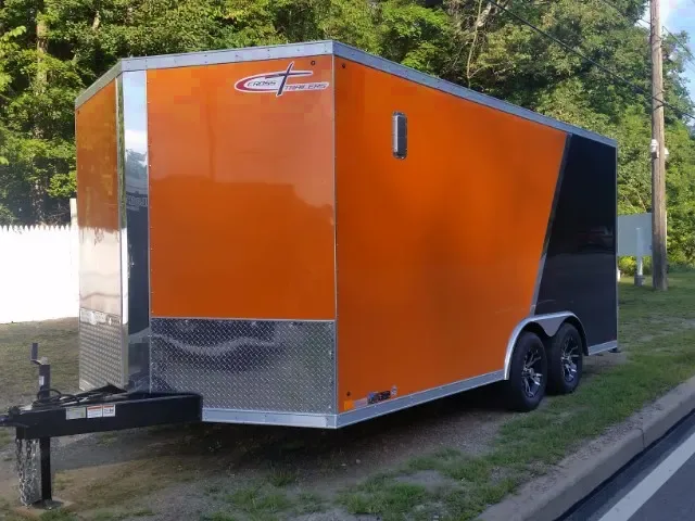 BEAUTIFUL 16FT ORANGE AND BLACK  MOTORCYCLE TRAILER
