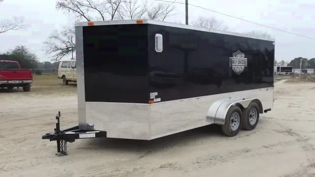 Black 16ft V-Nose Motorcycle Trailer