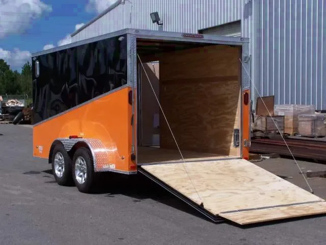 14FT SLANT ORANGE AND BLACK MOTORCYCLE TRAILER
