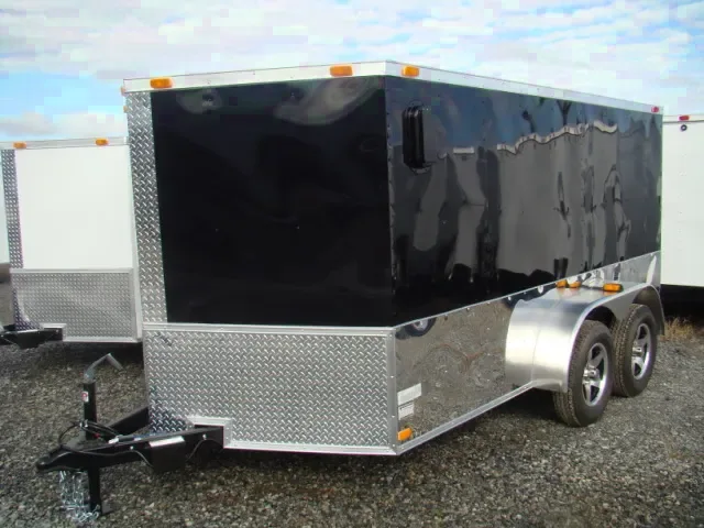 Black 12ft Enclosed  V-Nose -Motorcycle Trailer