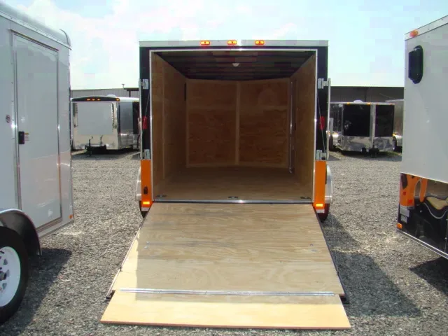 Black and Orange 14ft V-Nose Motorcycle Trailer